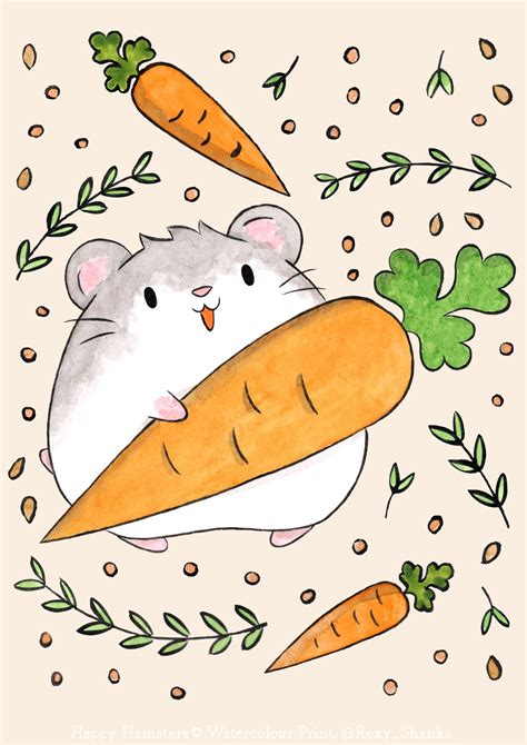 A6 Hamster Prints Artwork Watercolour T Print Cute Hamsters Etsy Uk