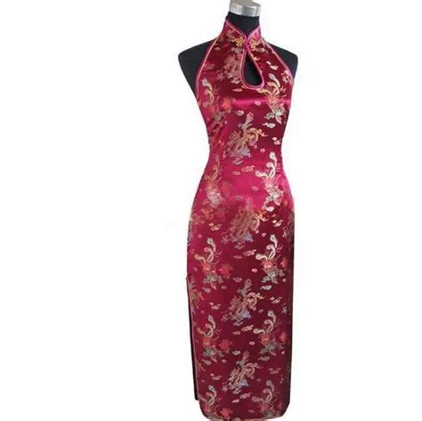 sexy burgundy backless traditional chinese dress long halter cheongsam qipao novelty dripping