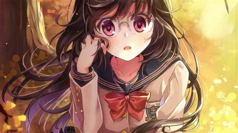 Download 1366x768 Anime Girl Glasses Meganekko School Uniform Cute Wallpapers For Laptop