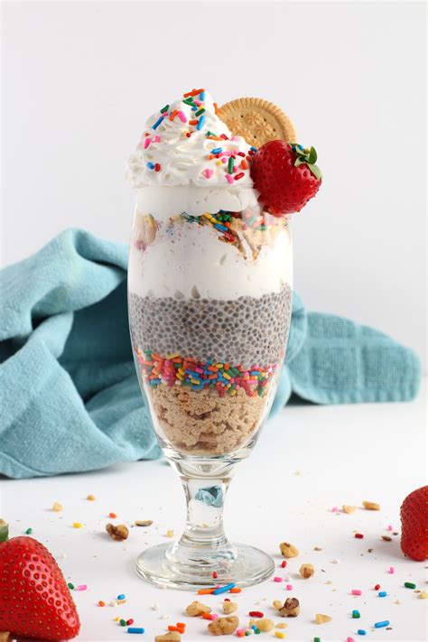 My mom has at least 4 birthdays a year just so i'll make tow cakes!! Chia Seed Pudding Birthday Cake Parfait!