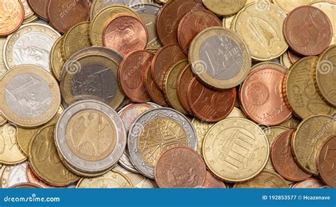 Bulk Of Various Types Of Euro Coins From Different Countries In Europe