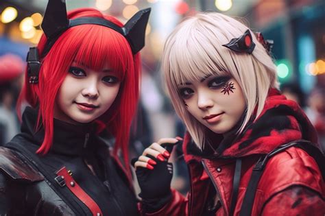premium ai image two girls with red hair and black cat ears are posing for a photo
