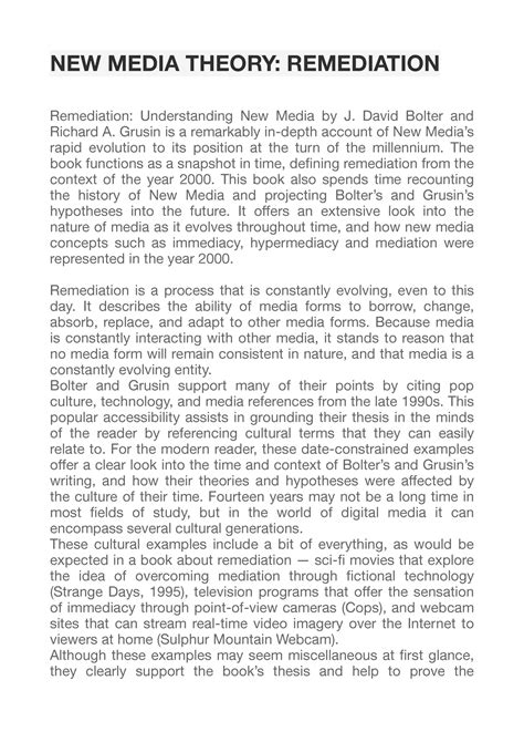 Remediation And New Media Technologies NEW MEDIA THEORY REMEDIATION
