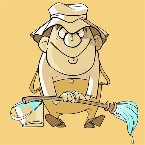Cartoon Funny Painter With Brush And Bucket Stock Vector Illustration