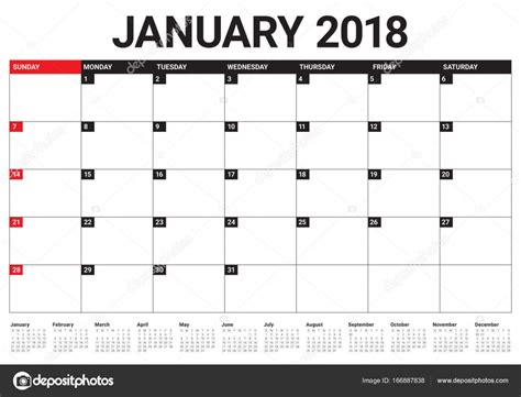January 2018 Calendar Planner Vector Illustration — Stock Vector