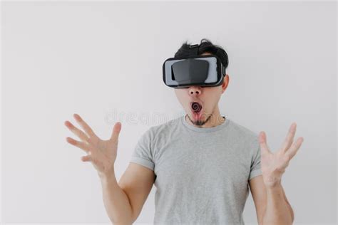 Wow Surprised Face Of Man Wears Virtual Glasses For Metaverse