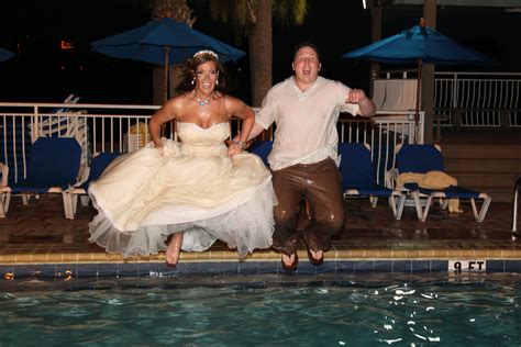 My Trash The Dress In Fl Jumping Into The Pool Taking The Plung Into Marriage Disney Wedding