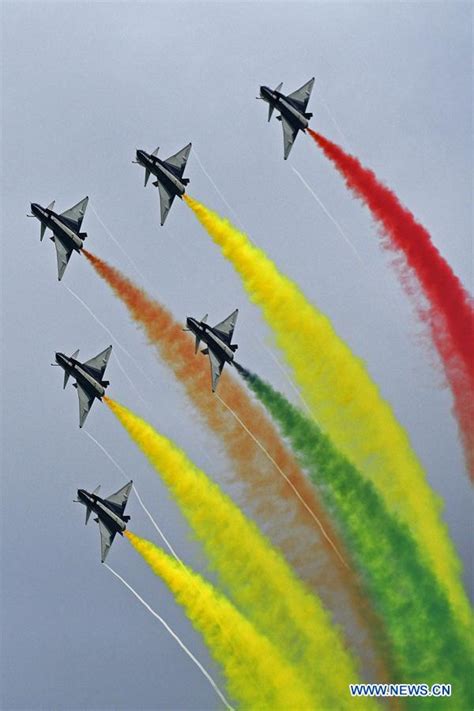 Chinas Bayi Aerobatic Team Performs During Singapore Airshow China