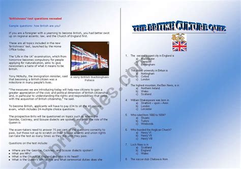 The British Culture Quiz Key Included Esl Worksheet By Pilarnavarro