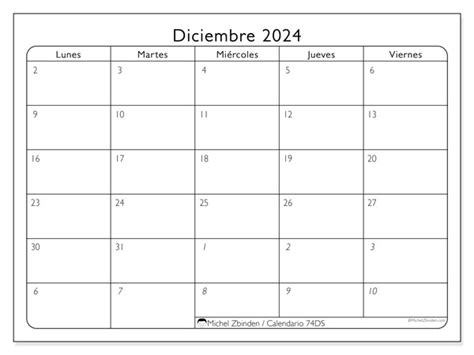 Calendario Diciembre 2024 74ds Michel Zbinden Cr