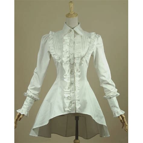 Womens White Victorian Blouse Ruffled Vintage Shirt Ladies Gothic Steampunk