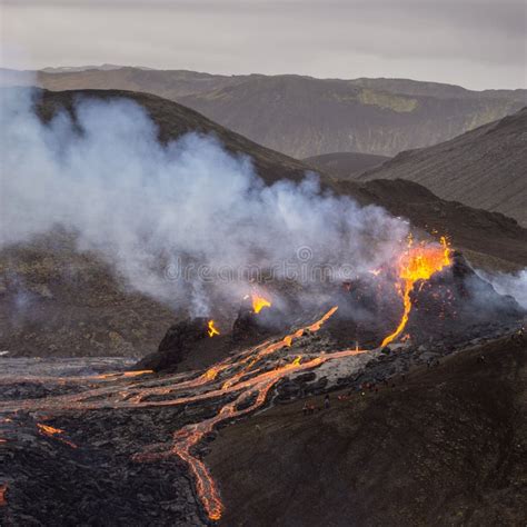 A Volcanic Eruption In Mt Fagradalsfjall In Southwest Iceland Stock Photo Image Of