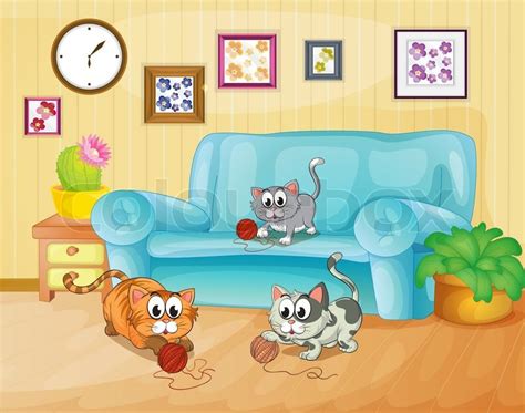 Illustration Of The Three Cats Playing Stock Vector Colourbox