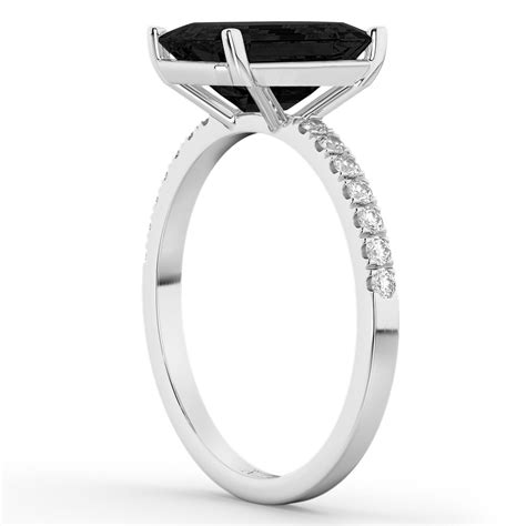 Emerald Cut Black Diamond And Diamond Engagement Ring 14k White Gold 2