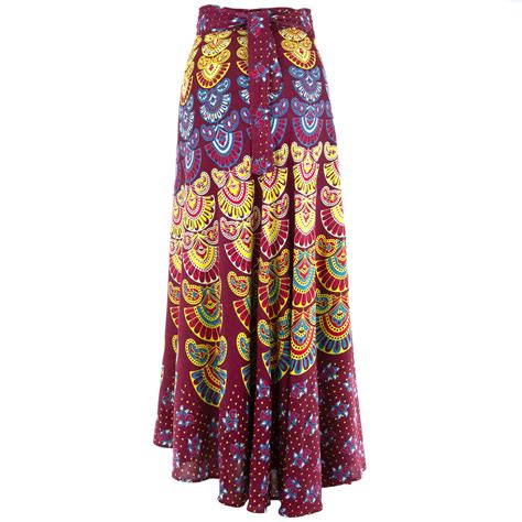 Hippie Bohemian Maxi Long Skirt Rayon Fabric Boho Wrap Block Print