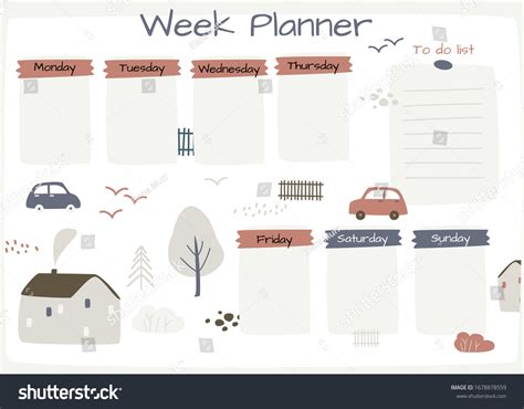 Scandinavian Week Planner Template Organizer Schedule เวกเตอร์สต็อก