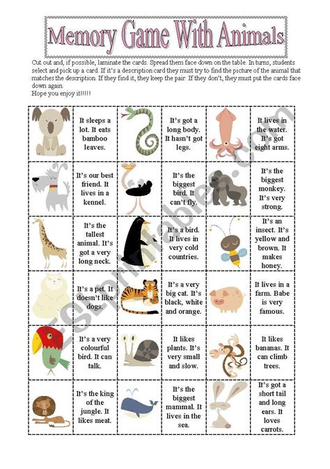 Memory Game With Animals Esl Worksheet By Silvia33