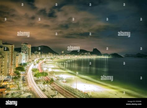 Night Time View Of Copacabana Beach In Rio De Janeiro Stock Photo Alamy