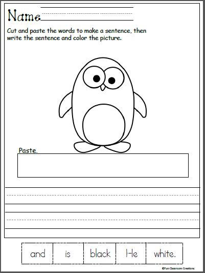 Free Winter Kindergarten Reading Worksheet Penguin Sentence Made By