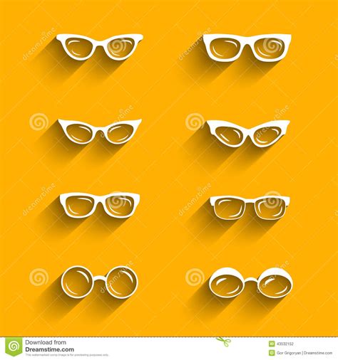 Flat Design Eyeglasses Vector Set With Shadows Stock Vector
