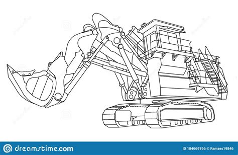 Excavator with mono boom 65. Drawing Excavator Royalty-Free Stock Photography ...