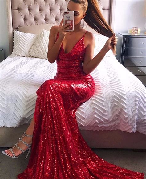 Catabella Sequin Cowl Neck Strappy Open Back Long Maxi Dress Red Prom