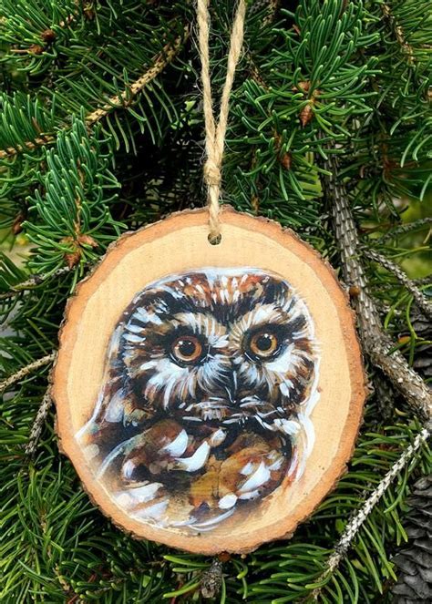 Saw Whet Owl Wood Tree Slice Ornament Etsy Saw Whet Owl Owl Wood