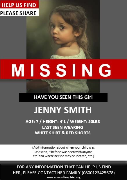 Missing Person Poster Templates My Word Templates