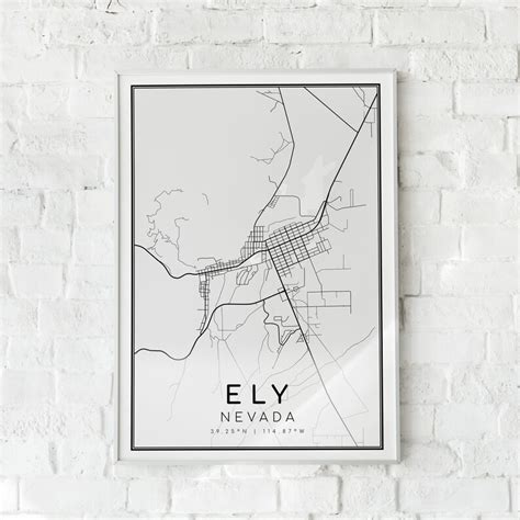 Ely City Map Nevada Nv Wall Map Poster Engagement Map Art Etsy Australia