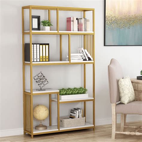 Tribesigns 7 Open Shelf Etagere Bookcase With Gold Sturdy Metal Frame