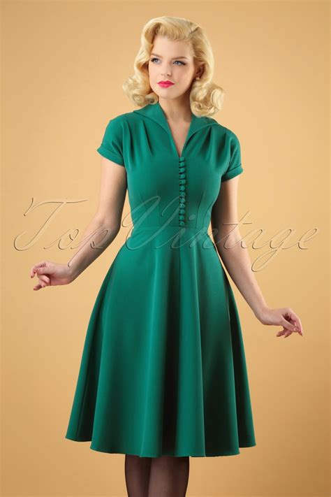 40s Pretty Hostess Dress In Green