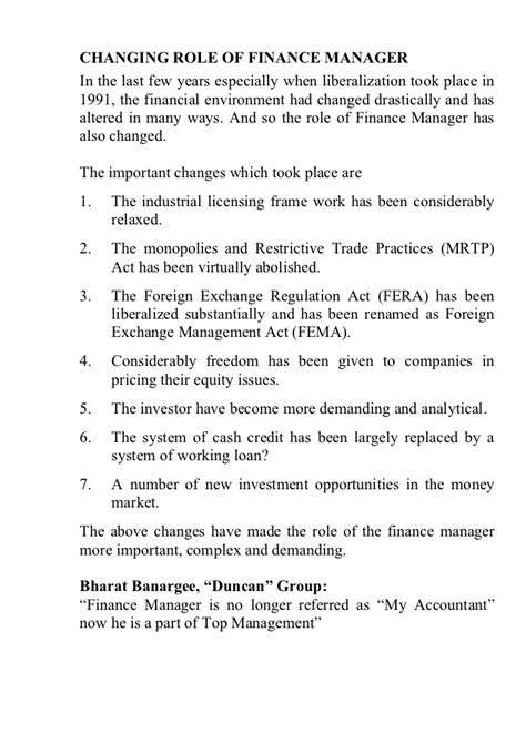 The three major roles of a financial manager within the corporation are described. Role of finance manager presentation