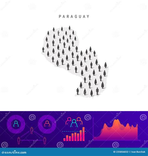 Paraguay People Map Detailed Vector Silhouette Mixed Crowd Of Men And Women Population