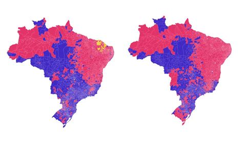 Veja a comparação entre os mapas de votação dos candidatos a presidente