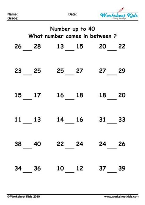 Between Numbers Worksheet 1-100