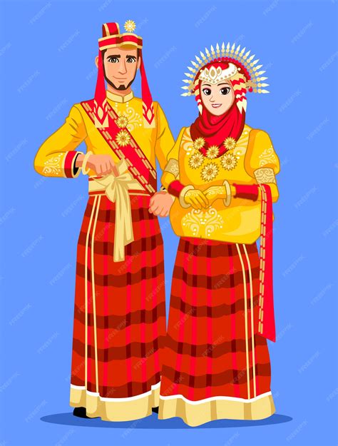 Bugis Makassar Couple En Costume Traditionnel Vecteur Premium
