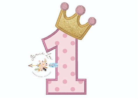 First Birthday Embroidery Design 1 Appliqué With Crown Etsy Diy
