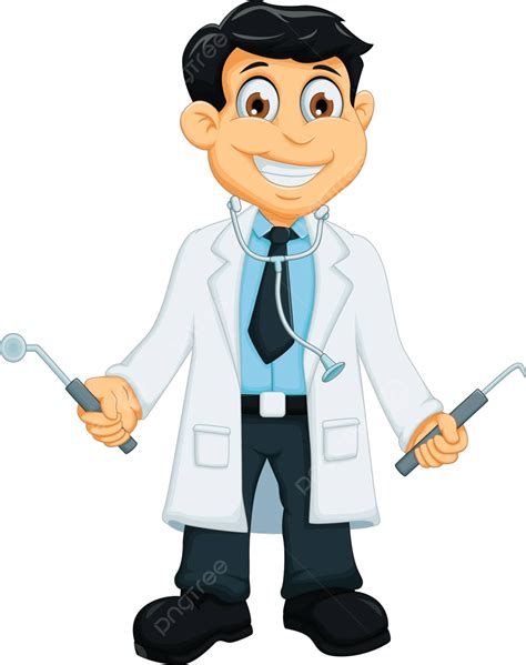 cute dentist cartoon holding dentist tools occupation professional male vector occupation