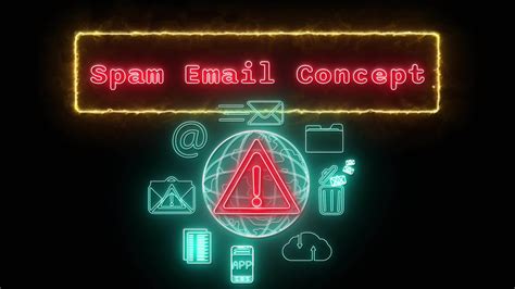 Spam Email Concept Neon Red Fluorescent Text Animation Yellow Frame On Black Background 21925842