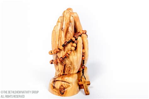 Beautiful Hand Carved Olive Wood Praying Hands With A Free Rosary Bead