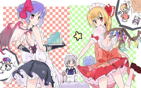 Drink Flandre Scarlet Izayoi Sakuya Maid Patchouli Knowledge Remilia Scarlet Skirt Skirt Lift