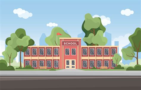 Large School Building With Trees And Flag 2040555 Vector Art At Vecteezy