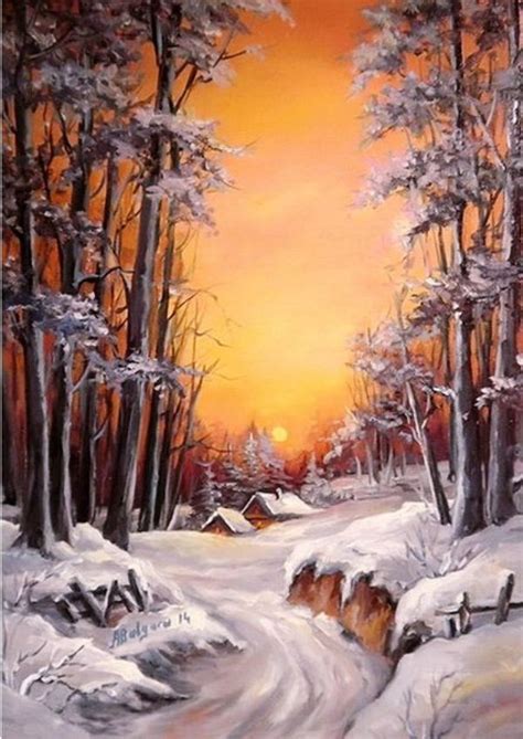 40 Original Winter Paintings On Canvas Bored Art Art