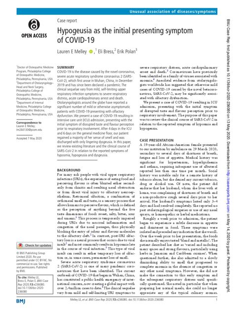 Hypogeusia As The Initial Presenting Symptom Of Co Pdf Medical