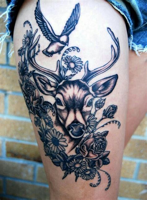 Deer Tattoo Thigh Tattoos Women