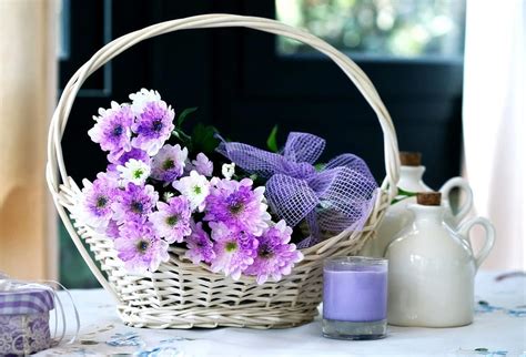 Flowers Chrysanthemum Registration Typography Bow Basket Candle