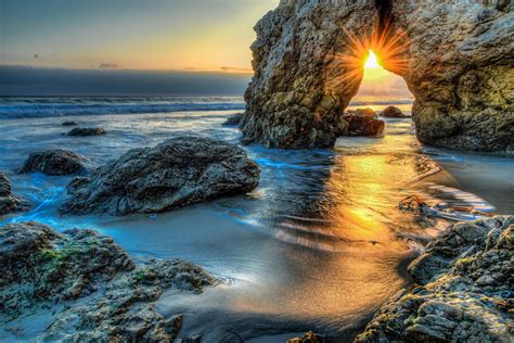 Sea Sunrises And Sunsets Malibu Crag Rays Of Light Hd Wallpaper