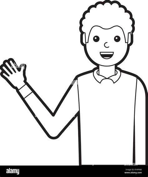 Portrait Man Waving Hand Smiling Character Vector Illustration Line