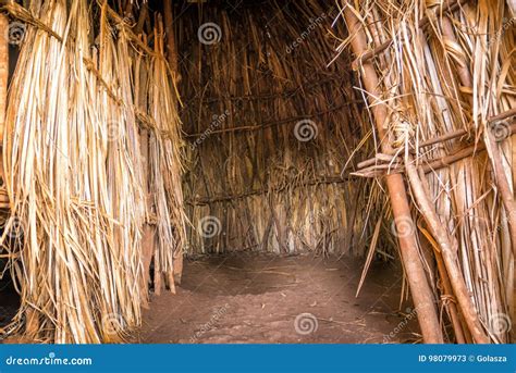 Interior Of African Traditional Tribal House Kenya Stock Image