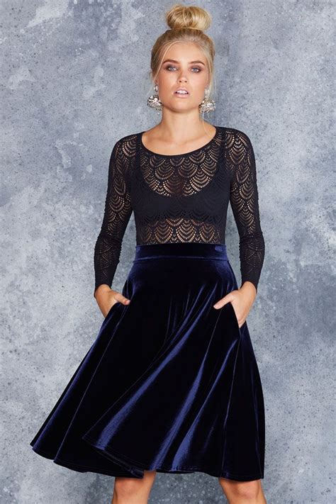 Velvet Deep Blue Midi Skirt Limited 90aud By Blackmilk Clothing